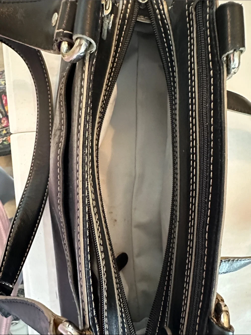 Cole Haan Trinity Black Leather Shoulder Bag Y2K Silver Buckle Hardware Purse - Picture 8 of 10